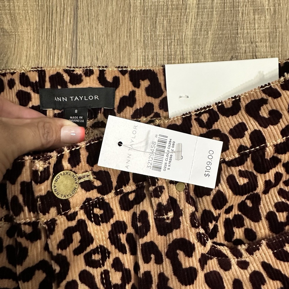 NWT Ann Taylor The Skinny High Waist Highest rise leopard print corduroy Pants 8 - Picture 3 of 4